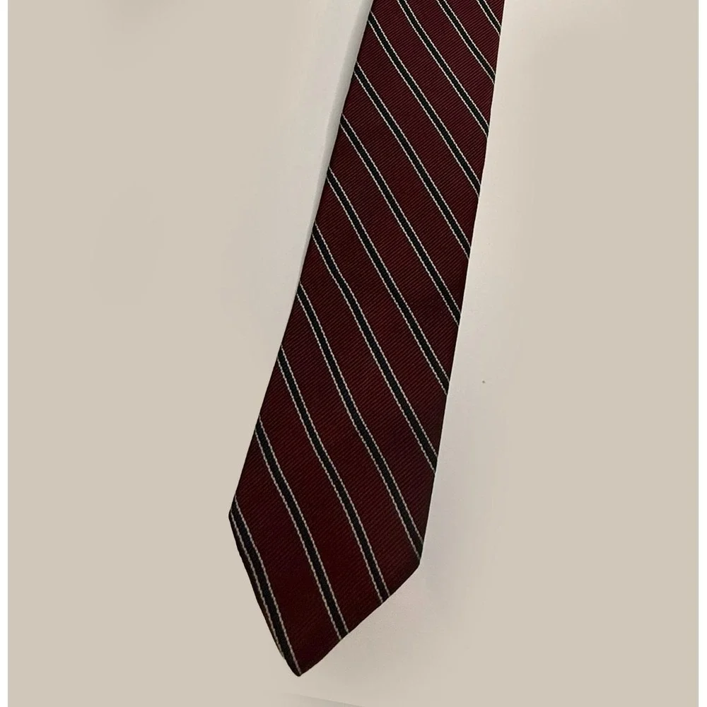 Edward Tunick Burgundy Striped Men's Neck Tie Diagonal Stripe Classic Dress Tie